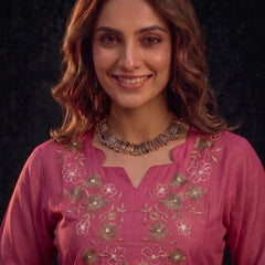 Rose Pink Tunic with Gold and White Floral Embroidery