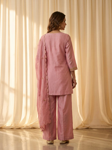 Pink Silk Kurta Set with Gold Embroidery