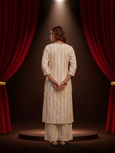 Ivory Mirror-Work Kurta with Palazzo Set