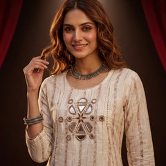 Ivory Mirror-Work Kurta with Palazzo Set