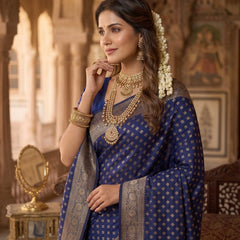 Royal Blue Banarasi Silk Saree with Golden Zari Butti Work, Woven Border & Rich Designer Pallu for Women