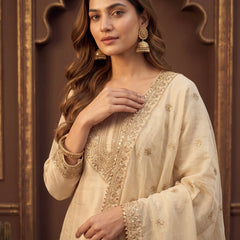 OffWhite Cream Zari-Embroidered Kurta with Dupatta