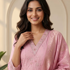 Pink Embroidered Anarkali Suit with Zari Woven Dupatta