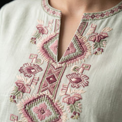 Sage Green Kurta with Geometric Floral