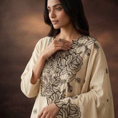 Cream Kurta Set with Black Rose Embroidery