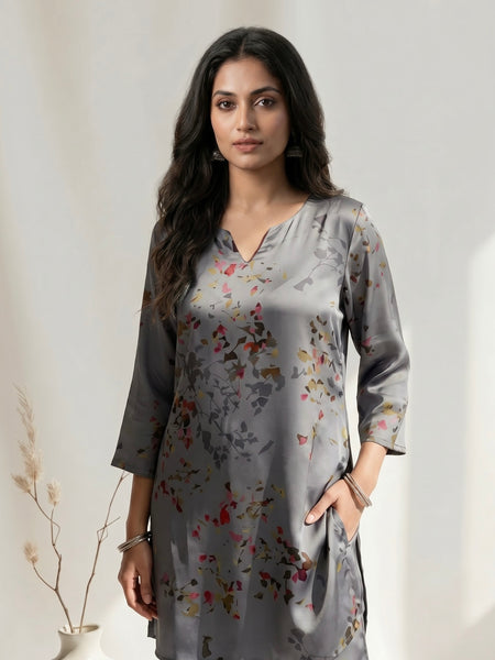 Grey Watercolor Floral Print Co-ord Set