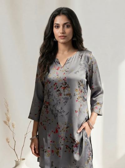 Grey Watercolor Floral Print Co-ord Set
