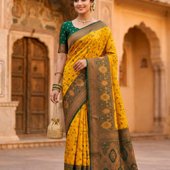 Classic yellow And Green Art Silk Premium And Fancy Design Saree With Blouse For Women