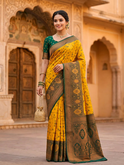 Classic yellow And Green Art Silk Premium And Fancy Design Saree With Blouse For Women