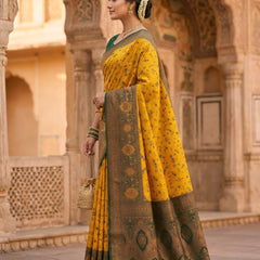 Classic yellow And Green Art Silk Premium And Fancy Design Saree With Blouse For Women