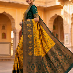 Classic yellow And Green Art Silk Premium And Fancy Design Saree With Blouse For Women
