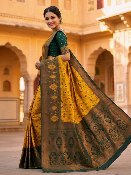 Classic yellow And Green Art Silk Premium And Fancy Design Saree With Blouse For Women