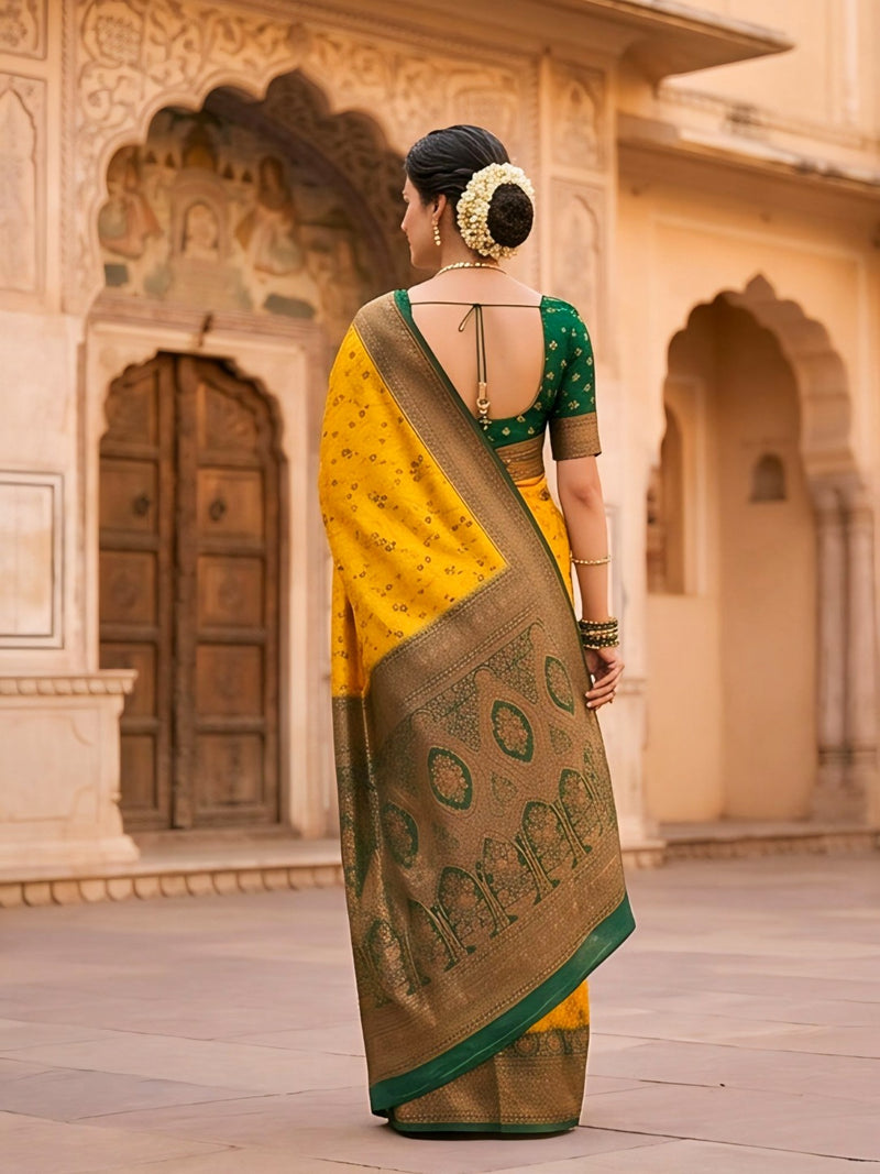 Classic yellow And Green Art Silk Premium And Fancy Design Saree With Blouse For Women