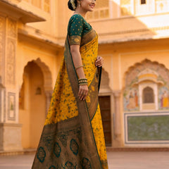 Classic yellow And Green Art Silk Premium And Fancy Design Saree With Blouse For Women