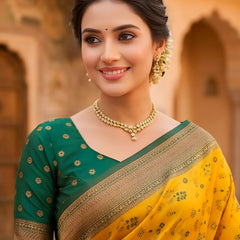 Classic yellow And Green Art Silk Premium And Fancy Design Saree With Blouse For Women