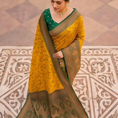 Classic yellow And Green Art Silk Premium And Fancy Design Saree With Blouse For Women
