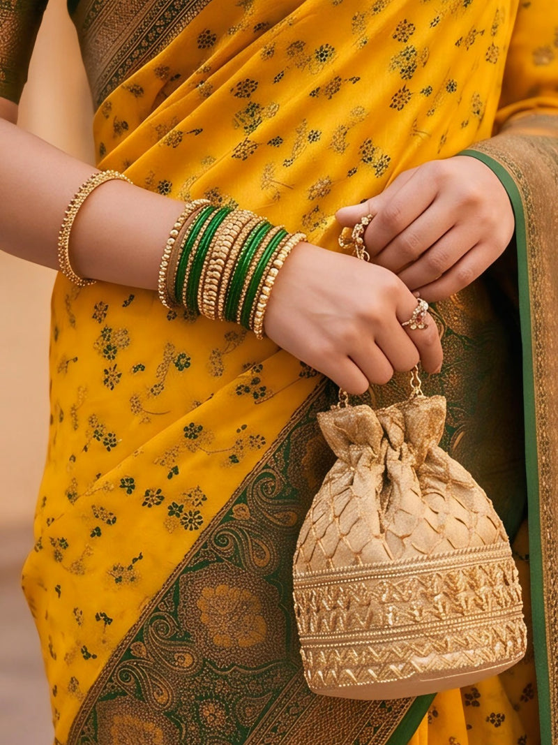 Classic yellow And Green Art Silk Premium And Fancy Design Saree With Blouse For Women