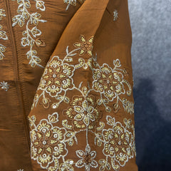 Caramel Brown Embroidered Kurta Set with Palazzo and Dupatta