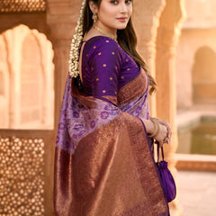 Lavender Purple Jacquard Woven Saree with Rich Copper Zari Border & Traditional Designer Pallu