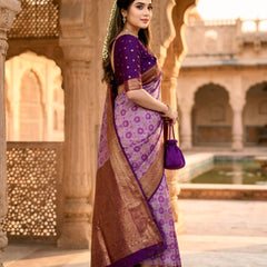 Lavender Purple Jacquard Woven Saree with Rich Copper Zari Border & Traditional Designer Pallu