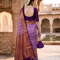 Lavender Purple Jacquard Woven Saree with Rich Copper Zari Border & Traditional Designer Pallu