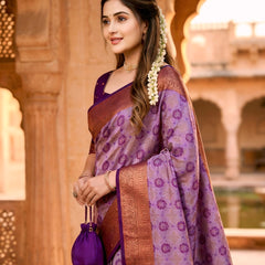 Lavender Purple Jacquard Woven Saree with Rich Copper Zari Border & Traditional Designer Pallu
