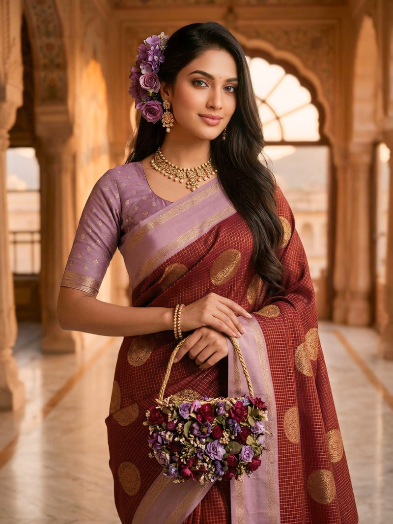 The Crimson & Lilac Banarasi Saree