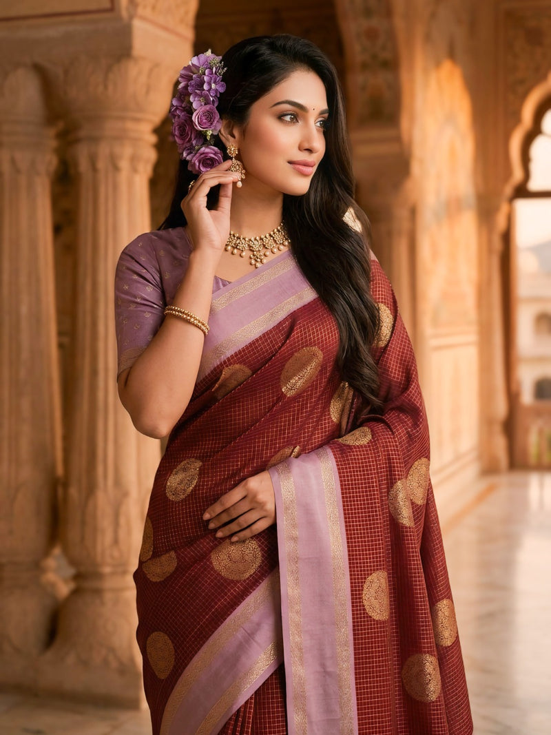 The Crimson & Lilac Banarasi Saree