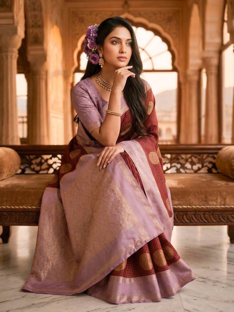 The Crimson & Lilac Banarasi Saree