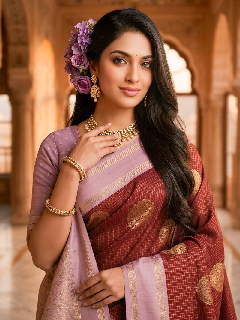 The Crimson & Lilac Banarasi Saree
