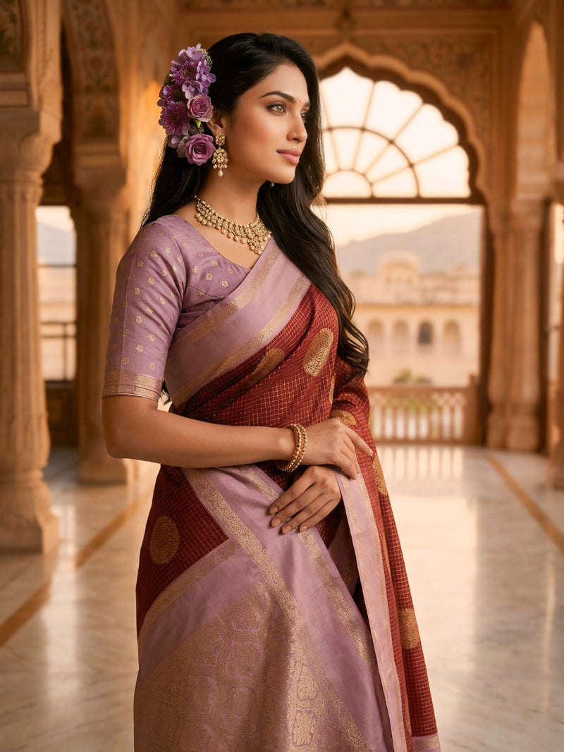 The Crimson & Lilac Banarasi Saree