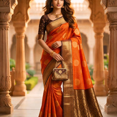 The Bright Orange & Chocolate Banarasi Saree