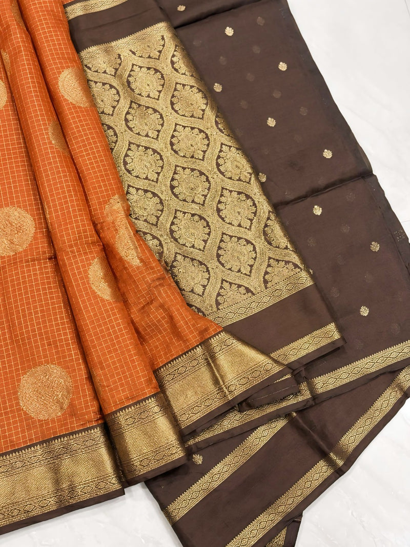 The Bright Orange & Chocolate Banarasi Saree