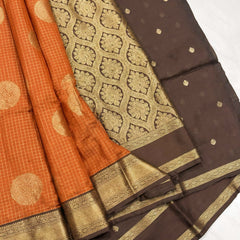 The Bright Orange & Chocolate Banarasi Saree