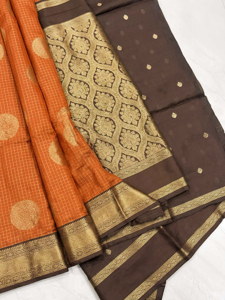 The Bright Orange & Chocolate Banarasi Saree
