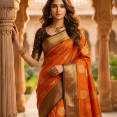 The Bright Orange & Chocolate Banarasi Saree