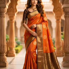 The Bright Orange & Chocolate Banarasi Saree