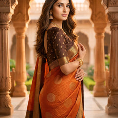 The Bright Orange & Chocolate Banarasi Saree