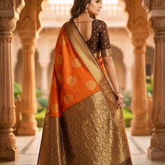 The Bright Orange & Chocolate Banarasi Saree