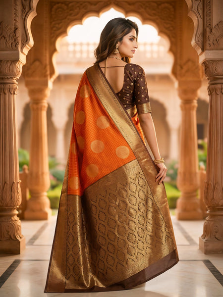 The Bright Orange & Chocolate Banarasi Saree