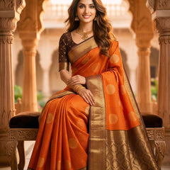 The Bright Orange & Chocolate Banarasi Saree