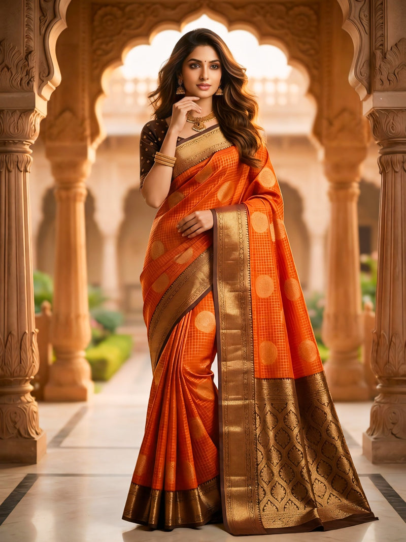 The Bright Orange & Chocolate Banarasi Saree
