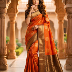 The Bright Orange & Chocolate Banarasi Saree