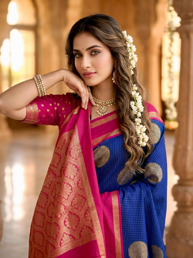 The Royal Sapphire & Rani Pink Banarasi Saree
