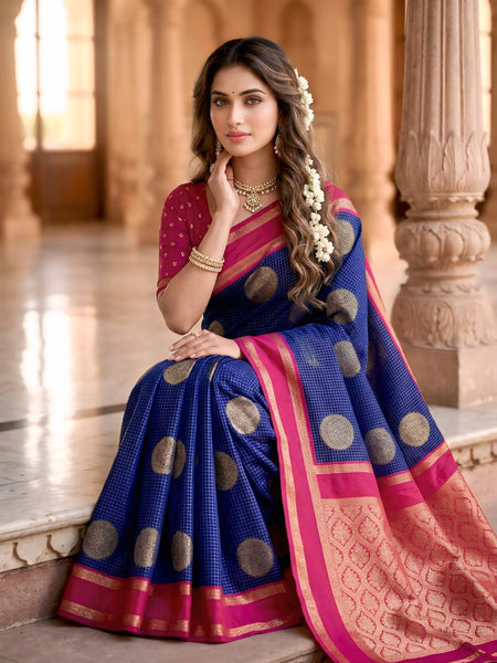 The Royal Sapphire & Rani Pink Banarasi Saree