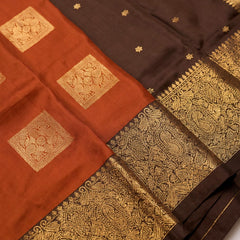 Copper Orange Square Zari Motifs Silk Saree