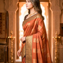Copper Orange Square Zari Motifs Silk Saree