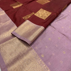 Deep Wine Square Zari Motifs Silk Saree