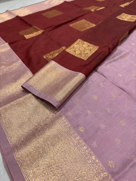 Deep Wine Square Zari Motifs Silk Saree
