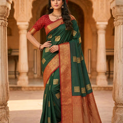 The Dark Green & Crimson Banarasi Saree